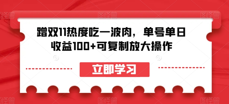 蹭双11热度吃一波肉，单号单日收益100+可复制放大操作【揭秘】-苏柒资源库