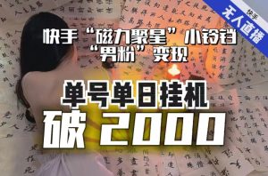 【日入破2000】快手无人直播不进人?“磁力聚星”没收益?不会卡屏、卡同城流量?最新课程会通通解决!-苏柒资源库