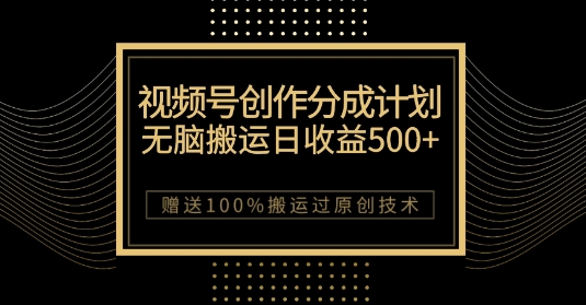 最新视频号创作分成计划，无脑搬运一天收益500+，100%搬运过原创技巧【揭秘】-苏柒资源库