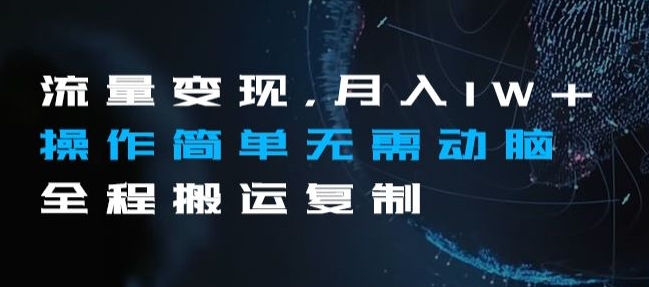 流量变现，月入1W+操作简单无需动脑全程搬运复制【揭秘】-苏柒资源库