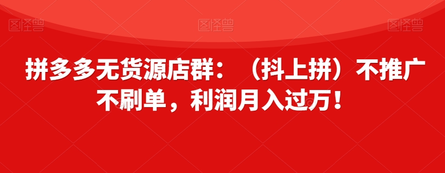 拼多多无货源店群：（抖上拼）不推广不刷单，利润月入过万！【揭秘】-苏柒资源库