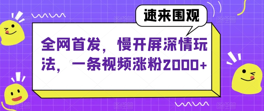 全网首发，慢开屏深情玩法，一条视频涨粉2000+【揭秘】-苏柒资源库