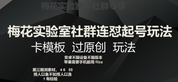 梅花实验室社群连怼起号玩法，卡模板过原创玩法【揭秘】-苏柒资源库