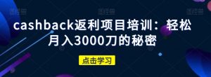 cashback返利项目培训:轻松月入3000刀的秘密-苏柒资源库