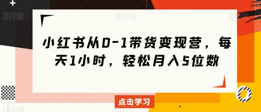 小红书从0-1带货变现营，每天1小时，轻松月入5位数-苏柒资源库