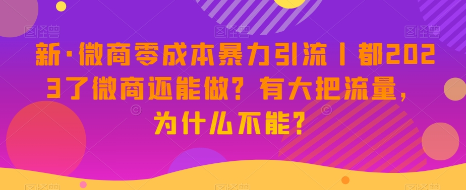 新·微商零成本暴力引流丨都2023了微商还能做？有大把流量，为什么不能？-苏柒资源库