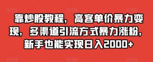 靠炒股教程,高客单价暴力变现,多渠道引流方式暴力涨粉,新手也能实现日入2000+【揭秘】-苏柒资源库