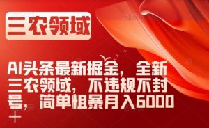 AI头条最新掘金，全新三农领域，不违规不封号，简单粗暴月入6000＋【揭秘】-苏柒资源库