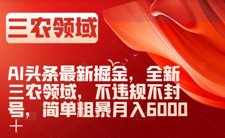 AI头条最新掘金，全新三农领域，不违规不封号，简单粗暴月入6000＋【揭秘】-苏柒资源库