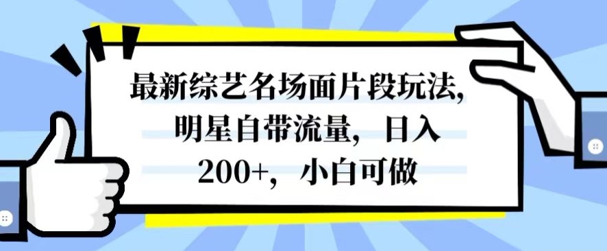 最新综艺名场面片段玩法，明星自带流量，日入200+，小白可做【揭秘】-苏柒资源库
