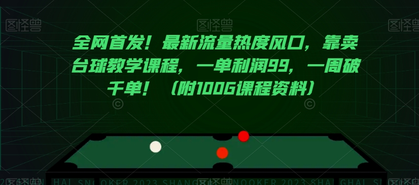 全网首发！最新流量热度风口，靠卖台球教学课程，一单利润99，一周破千单！（附100G课程资料）-苏柒资源库