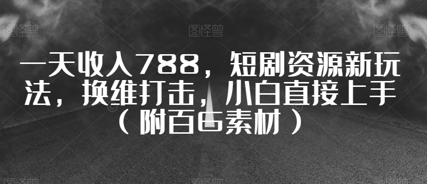 一天收入788，短剧资源新玩法，换维打击，小白直接上手（附百G素材）【揭秘】-苏柒资源库