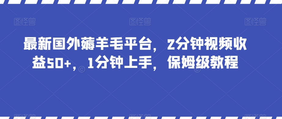 最新国外薅羊毛平台，2分钟视频收益50+，1分钟上手，保姆级教程【揭秘】-苏柒资源库