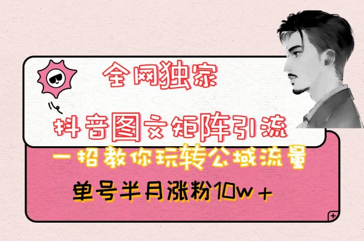 全网独家抖音图文矩阵引流，一招教你玩转公域流量，单号半月涨粉10w+【揭秘】-苏柒资源库