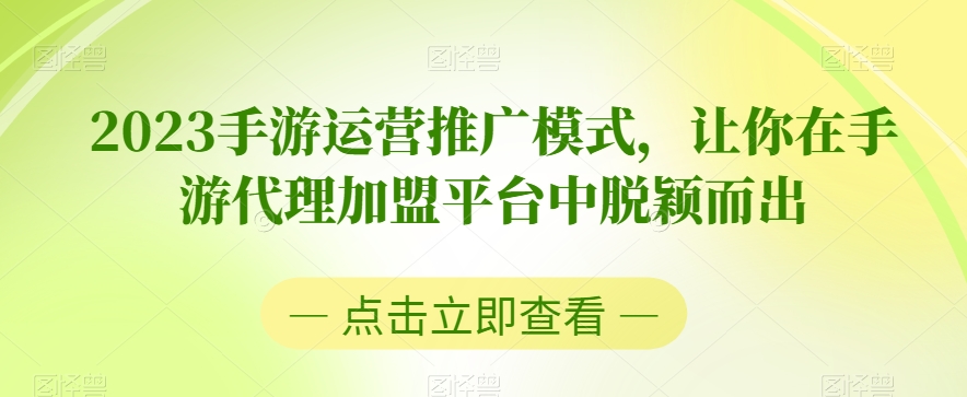 2023手游运营推广模式，让你在手游代理加盟平台中脱颖而出-苏柒资源库