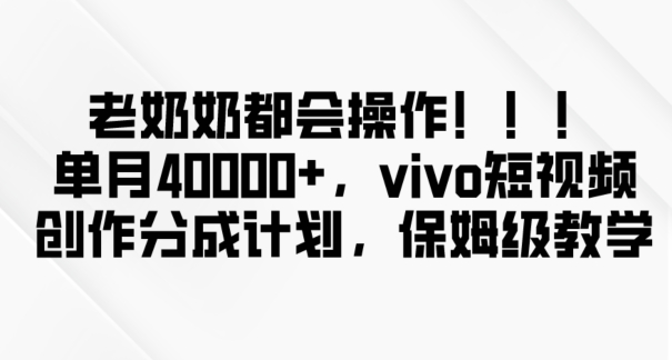 老奶奶都会操作，新平台无脑操作，单月40000+，vivo短视频创作分成计划【揭秘】-苏柒资源库