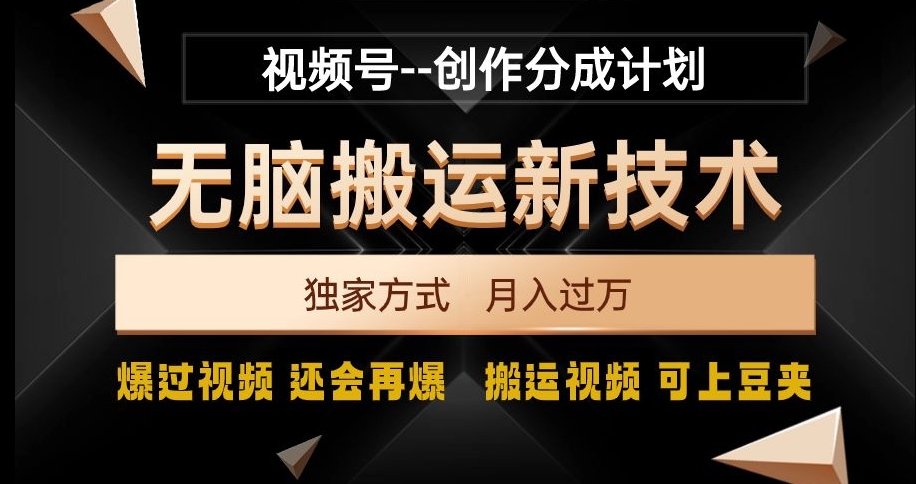 视频号无脑搬运新技术，破原创壕流量，独家方式，爆过视频，还会再爆【揭秘】-苏柒资源库