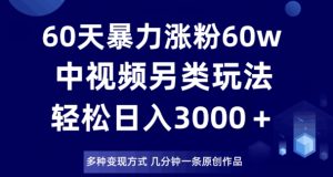 60天暴力涨粉60W，中视频另类玩法，日入3000＋，几分钟一条原创作品多种变现方式-苏柒资源库