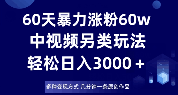 60天暴力涨粉60W，中视频另类玩法，日入3000＋，几分钟一条原创作品多种变现方式-苏柒资源库