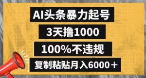 AI头条暴力起号,3天撸1000,100%不违规,复制粘贴月入6000+【揭秘】-苏柒资源库