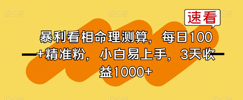 暴利看相命理测算，每日100+精准粉，小白易上手，3天收益1000+【揭秘】-苏柒资源库