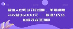 普通人也可以开的金矿，单号极限年收益96000元，一款潜力无穷的游戏变现项目【揭秘】-苏柒资源库