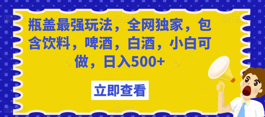 瓶盖最强玩法，全网独家，包含饮料，啤酒，白酒，小白可做，日入500+【揭秘】-苏柒资源库