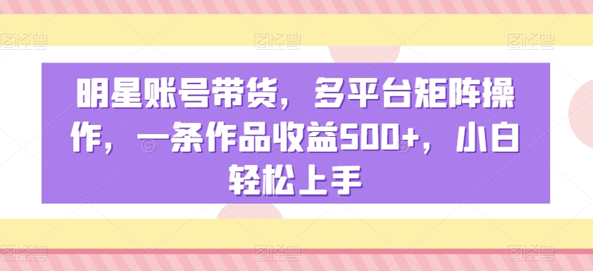 明星账号带货，多平台矩阵操作，一条作品收益500+，小白轻松上手【揭秘】-苏柒资源库