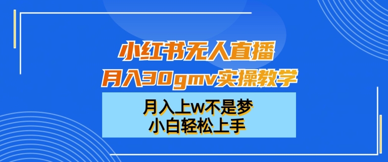 小红书无人直播月入30gmv实操教学，月入上w不是梦，小白轻松上手【揭秘】-苏柒资源库