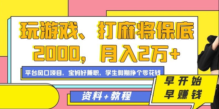 玩游戏、打麻将保底2000，月入2万+，平台风口项目【揭秘】-苏柒资源库