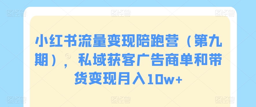 小红书流量变现陪跑营（第九期），私域获客广告商单和带货变现月入10w+-苏柒资源库