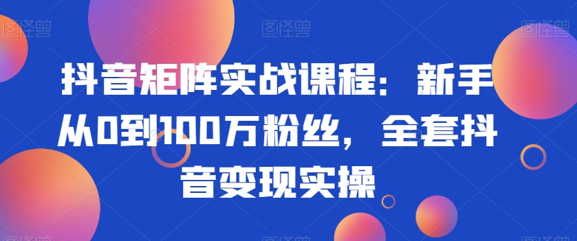 抖音矩阵实战课程:新手从0到100万粉丝,全套抖音变现实操-苏柒资源库
