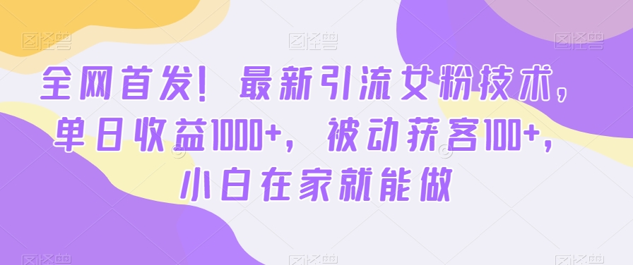 全网首发！最新引流女粉技术，单日收益1000+，被动获客100+，小白在家就能做【揭秘】-苏柒资源库