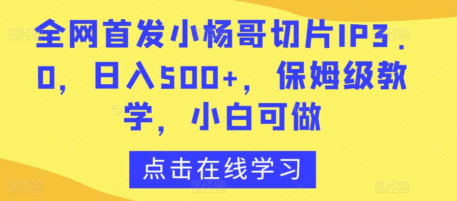 全网首发小杨哥切片IP3.0，日入500+，保姆级教学，小白可做【揭秘】-苏柒资源库