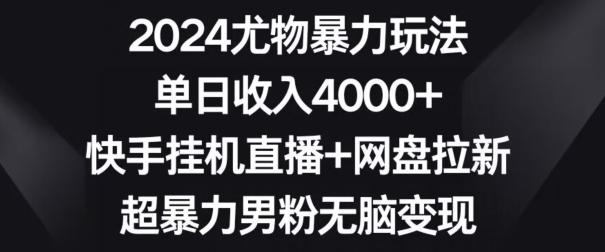 2024尤物暴力玩法，单日收入4000+，快手挂机直播+网盘拉新，超暴力男粉无脑变现【揭秘】-苏柒资源库