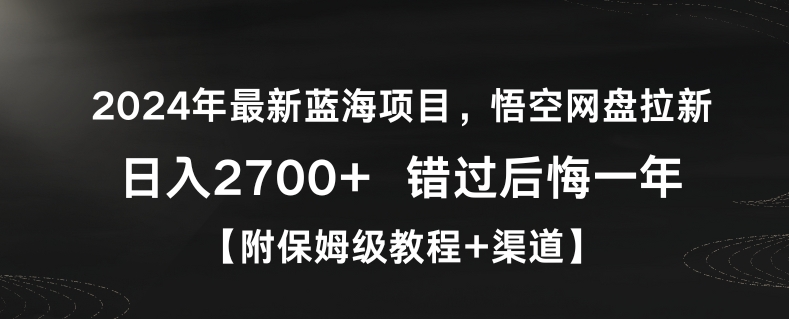 2024年最新蓝海项目，悟空网盘拉新，日入2700+错过后悔一年【附保姆级教程+渠道】【揭秘】-苏柒资源库