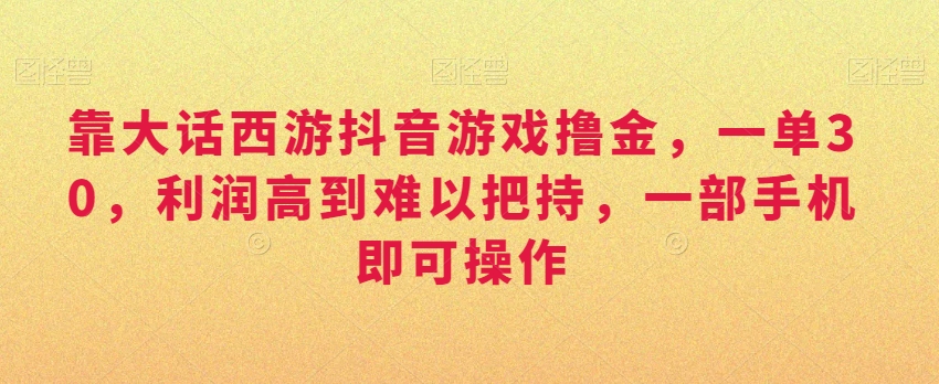 靠大话西游抖音游戏撸金，一单30，利润高到难以把持，一部手机即可操作，日入3000+【揭秘】-苏柒资源库