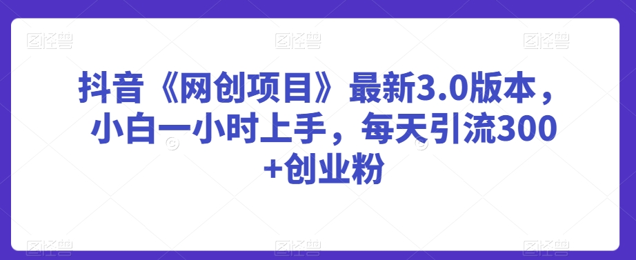 抖音《网创项目》最新3.0版本，小白一小时上手，每天引流300+创业粉【揭秘】-苏柒资源库