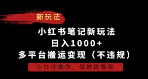 小红书笔记新玩法，日入1000+，多平台搬运变现（不违规），小白可操作，保姆级教程【揭秘】-苏柒资源库