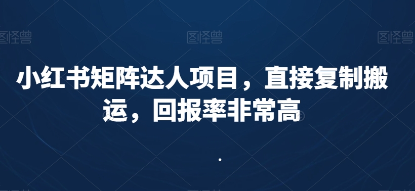 小红书矩阵达人项目，直接复制搬运，回报率非常高-苏柒资源库