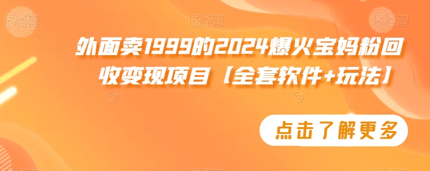 外面卖1999的2024爆火宝妈粉回收变现项目【全套软件+玩法】【揭秘】-苏柒资源库