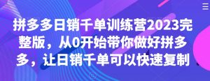 拼多多日销千单训练营2023完整版,从0开始带你做好拼多多,让日销千单可以快速复制-苏柒资源库