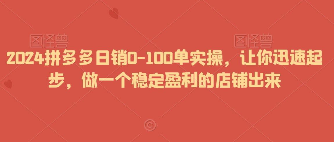 2024拼多多日销0-100单实操，让你迅速起步，做一个稳定盈利的店铺出来-苏柒资源库