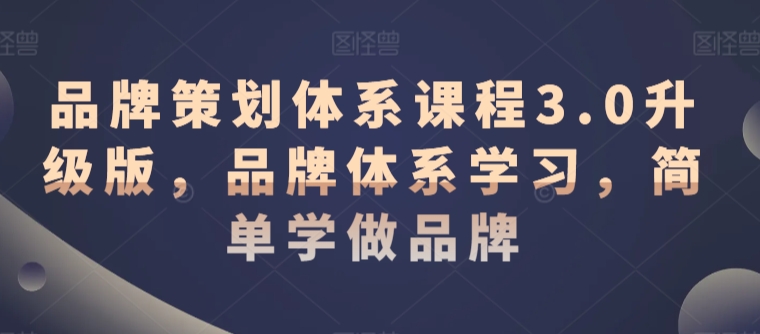 品牌策划体系课程3.0升级版，品牌体系学习，简单学做品牌-苏柒资源库