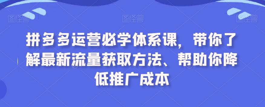 拼多多运营必学体系课，带你了解最新流量获取方法、帮助你降低推广成本-苏柒资源库
