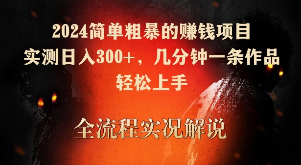 2024简单粗暴的赚钱项目，实测日入300+，几分钟一条作品，轻松上手【揭秘】-苏柒资源库
