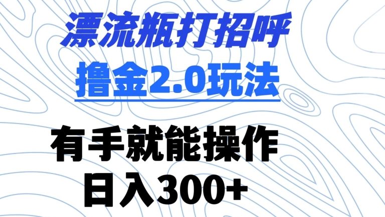 漂流瓶打招呼撸金2.0玩法，有手就能做，日入300+【揭秘】-苏柒资源库