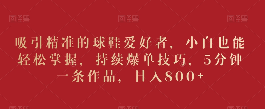 吸引精准的球鞋爱好者，小白也能轻松掌握，持续爆单技巧，5分钟一条作品，日入800+【揭秘】-苏柒资源库