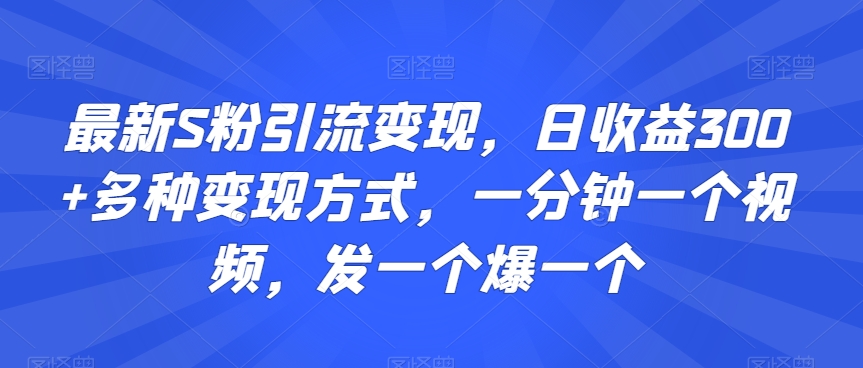 最新S粉引流变现，日收益300+多种变现方式，一分钟一个视频，发一个爆一个【揭秘】-苏柒资源库