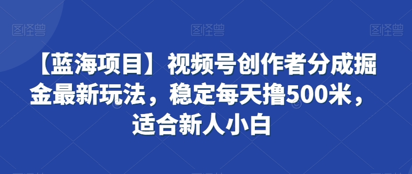 【蓝海项目】视频号创作者分成掘金最新玩法，稳定每天撸500米，适合新人小白【揭秘】-苏柒资源库